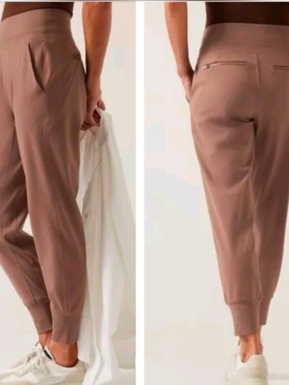Athleta Women's Brown Jogger Pants Size S Tall Zip Pockets Pull On Stretch